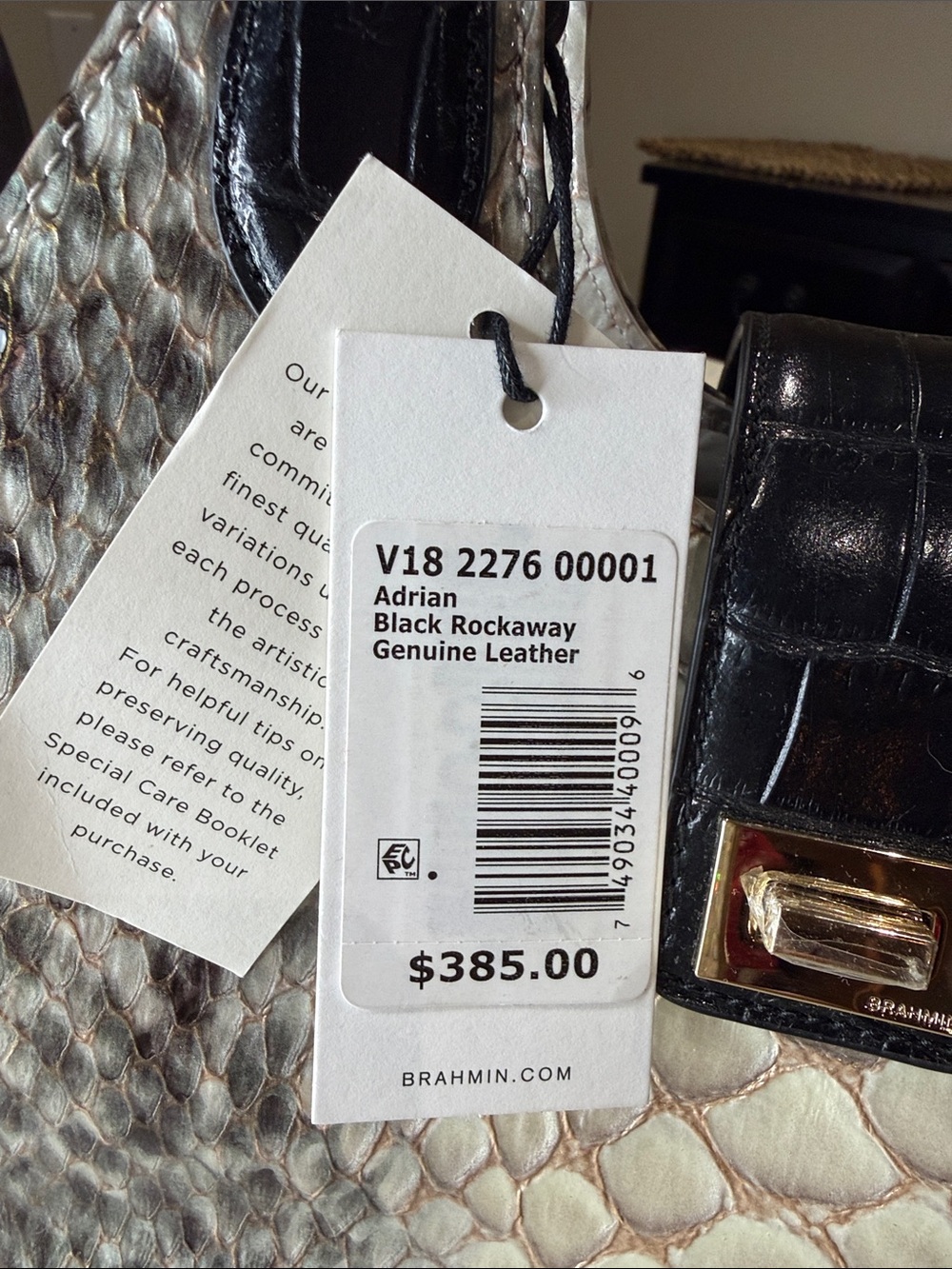 Brahmin Adrian Black Rockway Ivory and Black Embossed Python-Print Satchel - Picture 2 of 14